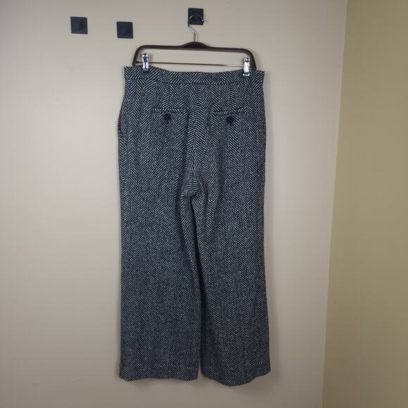 Alexa Chung Wide Leg Cropped High Waisted 100% Wool Trousers Houndstooth Size 14 - Picture 5 of 12